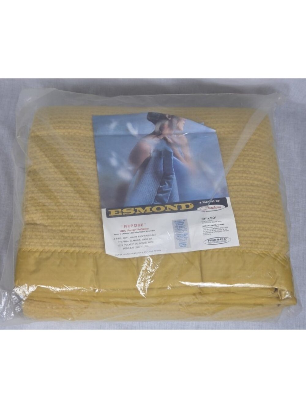 Vintage Esmond by Chatham Gold Waffle Blanket NEW Satin Trim Twin Double 72x90 - Picture 2 of 6